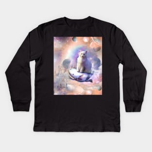 Space Galaxy Cat Riding Axolotl Kids Long Sleeve T-Shirt